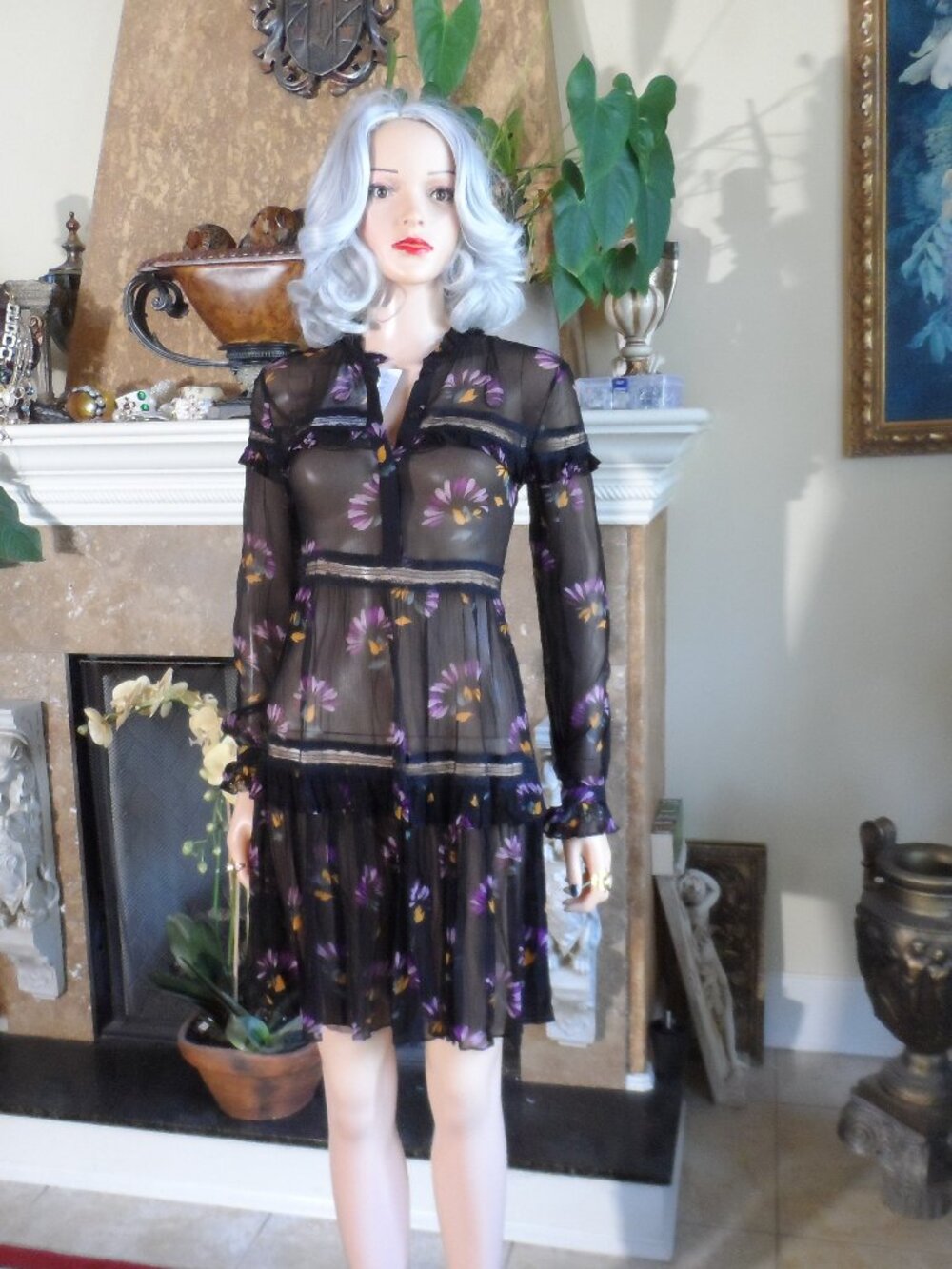 Twinset Milano Sheer Floral Ruffle Dress NWT Size IT 38 US 2